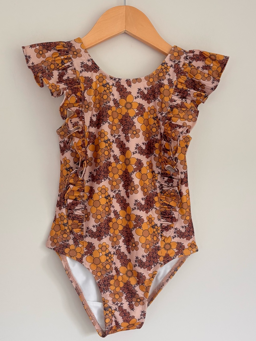 Kate Quinn Ruffled One Piece Floral Brown Swimsuit Girls 5